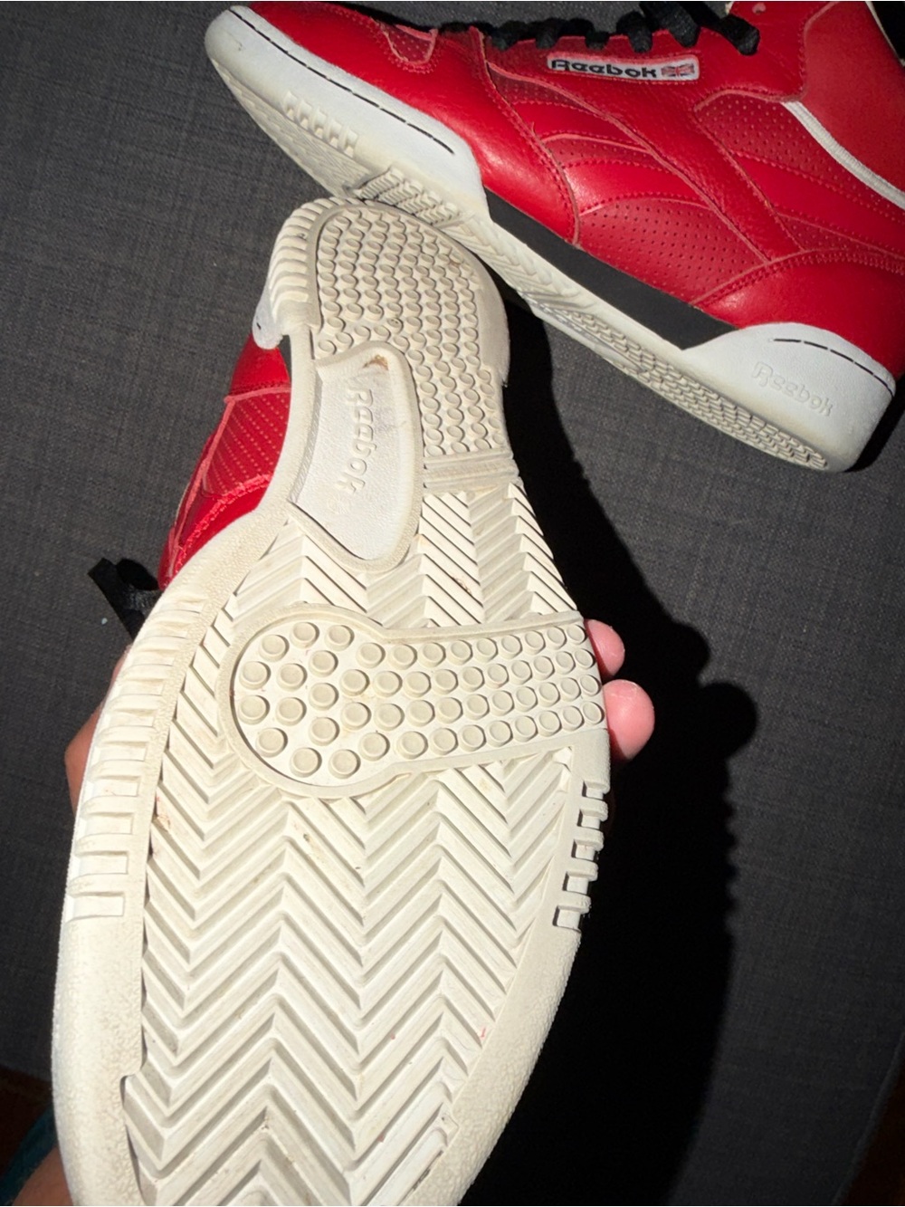 Reebok Red and White Men's Athletic High-Top Sneakers - Picture 5 of 6